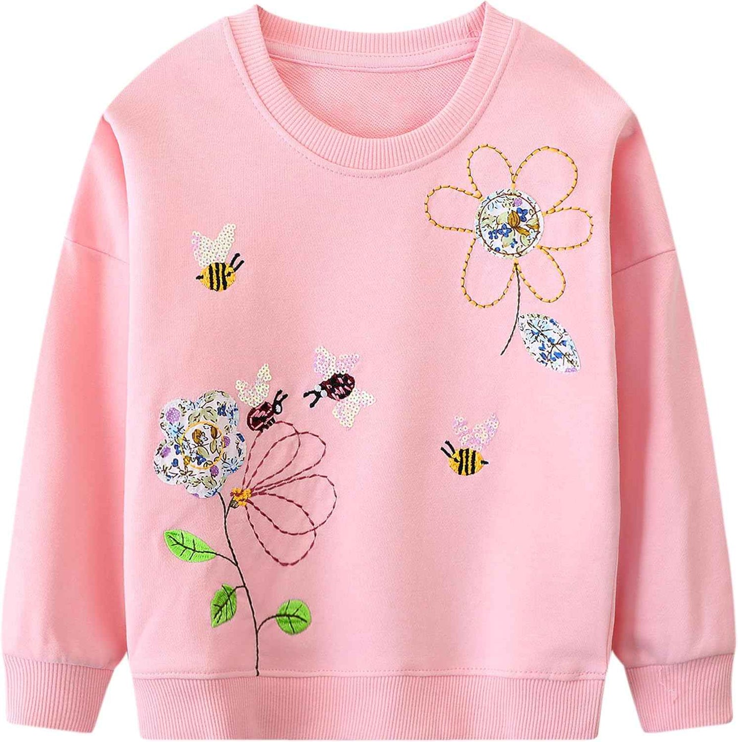 JinBei Sweatshirt für Mädchen Kinder Pullover Baumwolle Top Casual Jumper Kleinkind Langarmshirt Warme Kleidung, Alter 2-7 Jahre alt, Gr.92-122