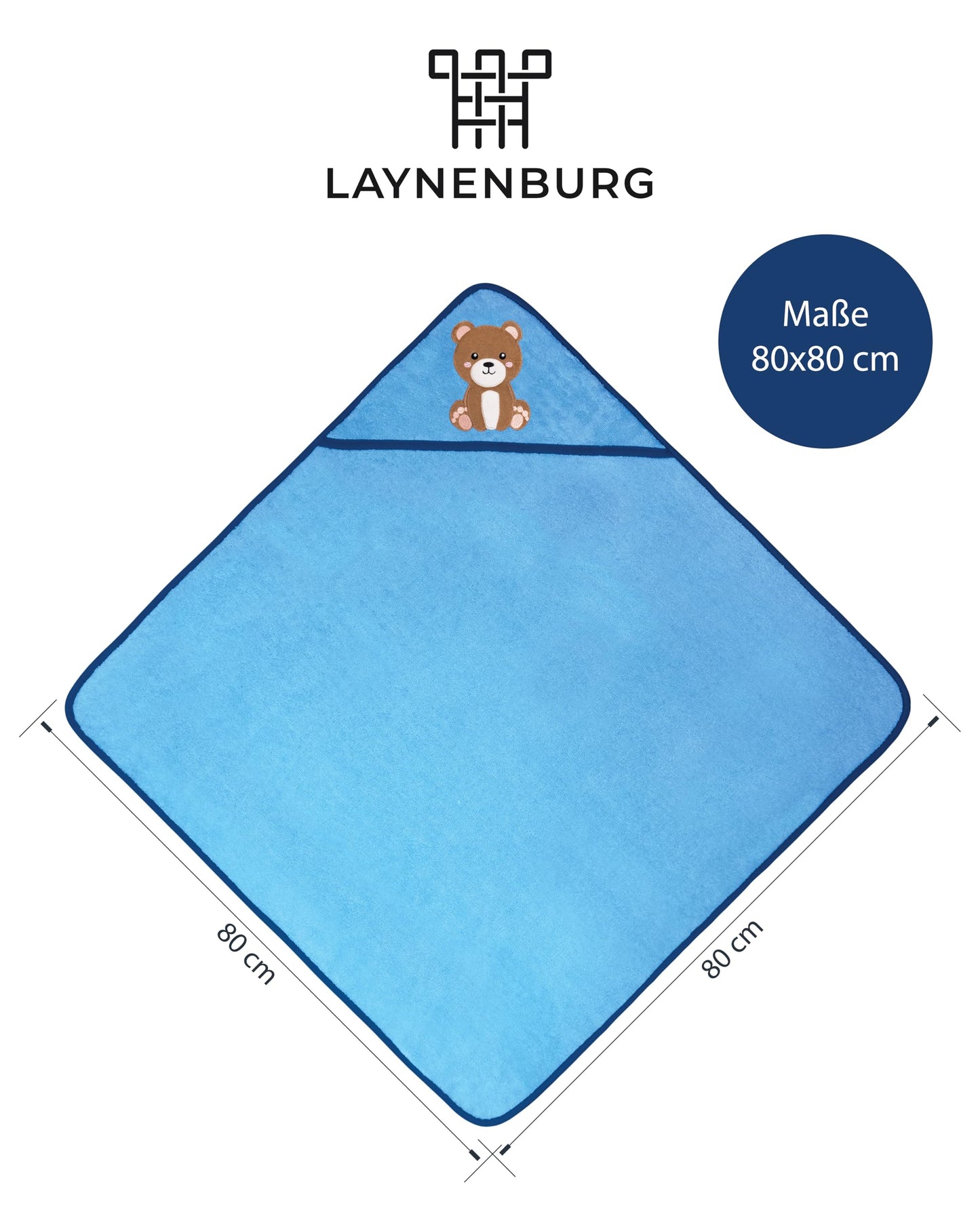 LAYNENBURG Premium Kapuzenhandtuch Baby - Badehandtuch aus 100% Baumwolle - Oeko TEX - Handtuch mit Kapuze für Neugeborene & Kinder - Badetuch, Babyhandtuch Mädchen, Jungen (Waschbär 80 x 80cm)