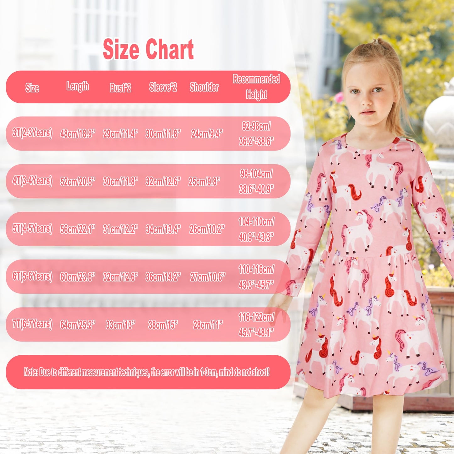 FILOWA Kleider für Mädchen Kinder Einhorn Blumen Stickerei Herz Druck Tier Sommerkleid Cartoon Kinderkleider Embroider Baumwolle Mädchenkleid Lange/Ärmellos Lässige Geburtstag Kinderkleidung,Gr.92-128