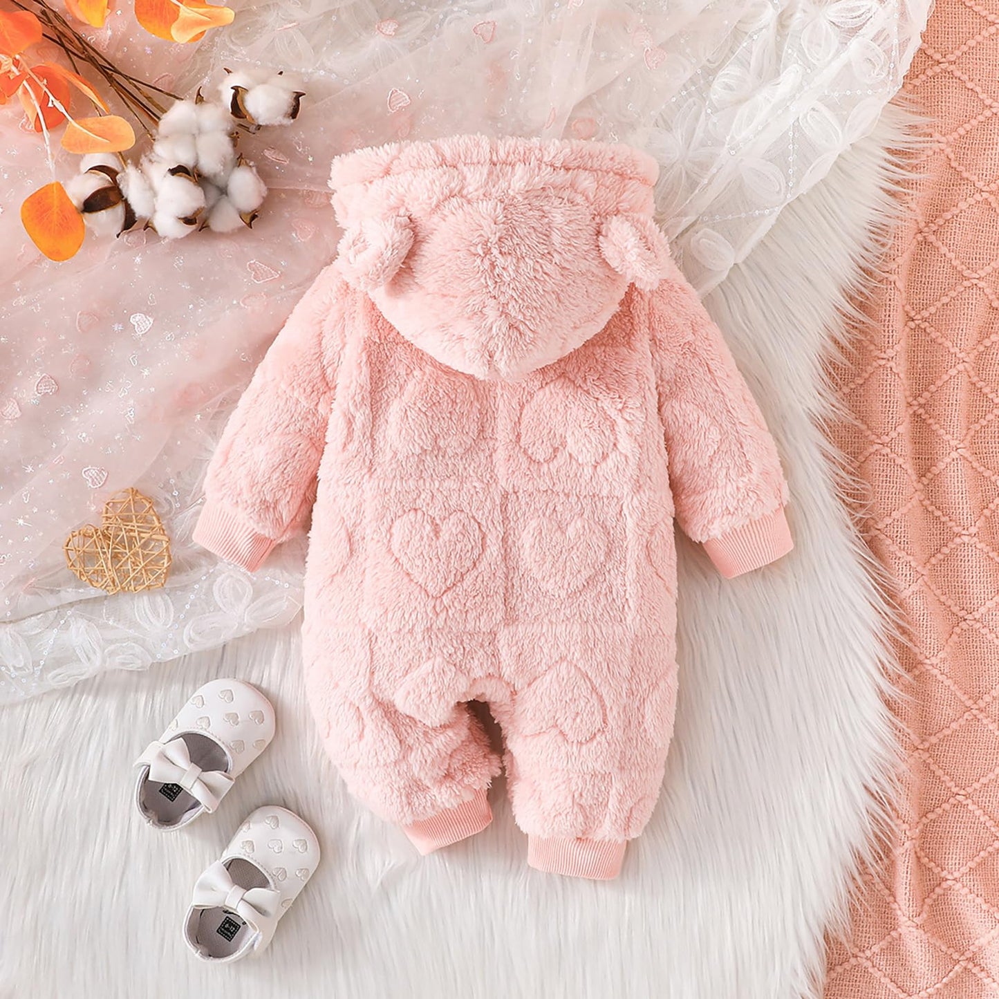 Winmany Newborn Baby Winter Snowsuit Bear Fleece with Hood Jumpsuit Heart Romper Winter Coat Outwear for Boys Girls