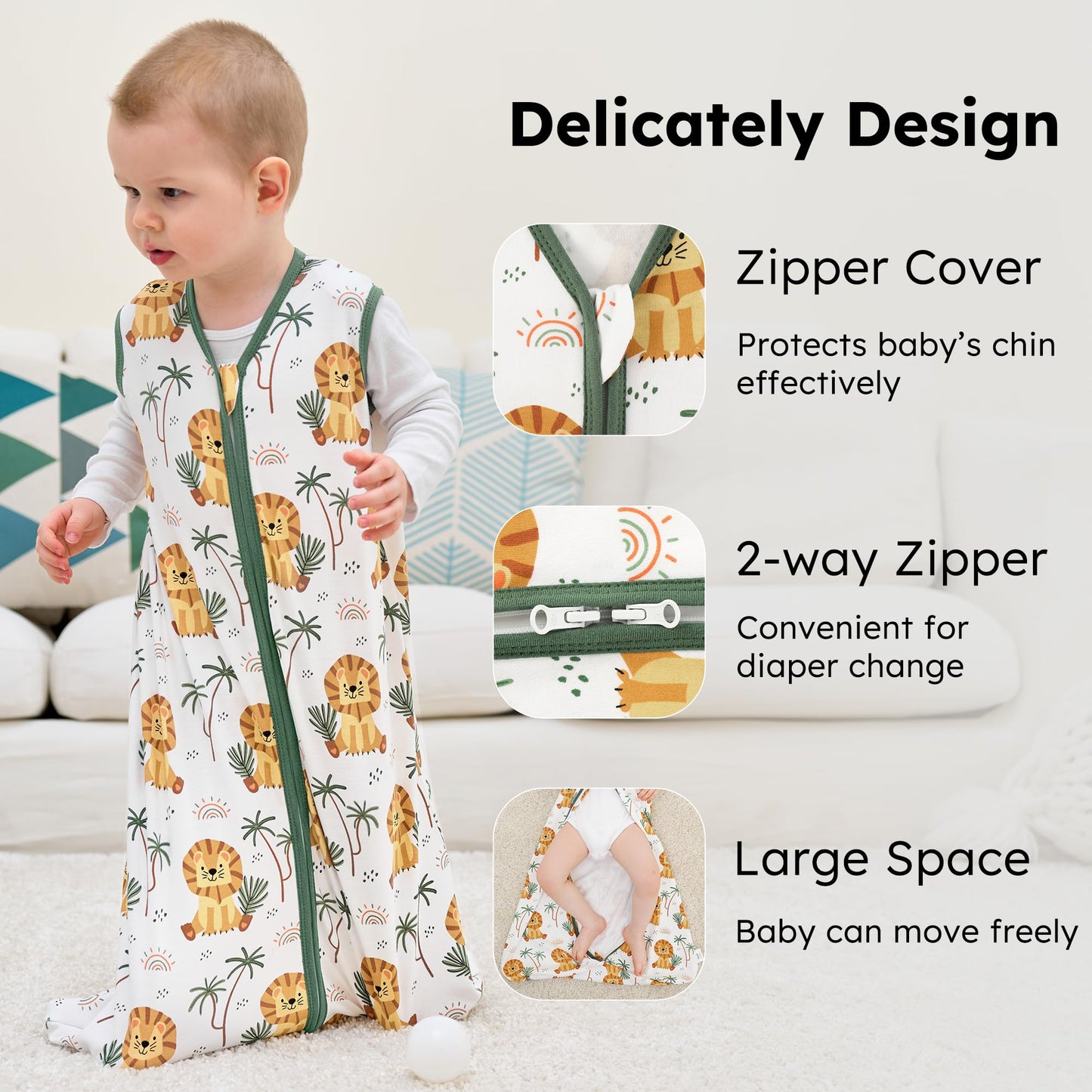 FIEMOL Baby Sleeping Bag 2.5 Tog 0-6 Months, Winter Cotton Newborn Baby Sleeping Bag, Wearable Blanket for Infants and Toddlers, 2-Way Zip Sleeping Bag, 67 cm, Rainbow