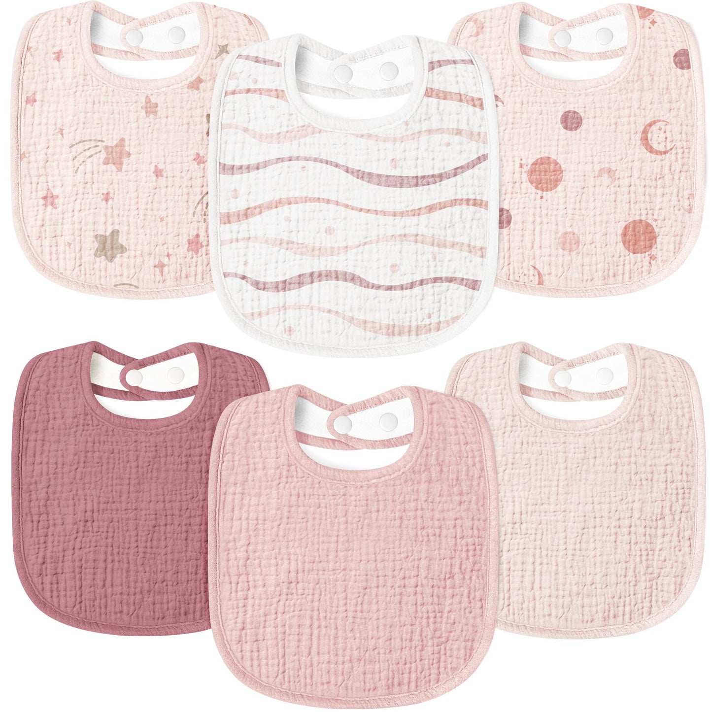 Susurration Bibs Baby Muslin Bandana Baby Soft Adjustable Square Dribble Bibs 6 pack for Unisex Girls & Boys