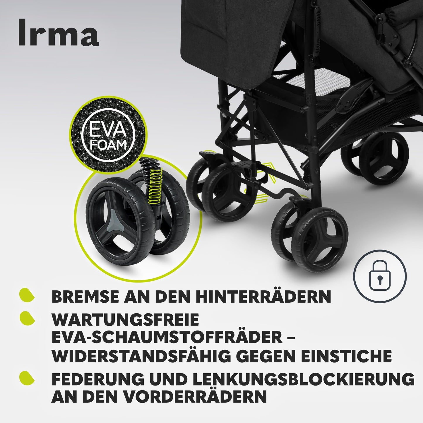 Lionelo Irma Pushchair up to 15 kg, Lightweight Modern Pushchair with Reclining Function, Foldable, Large 6 Inch Wheels, Large Basket, Bag, Mosquito Net