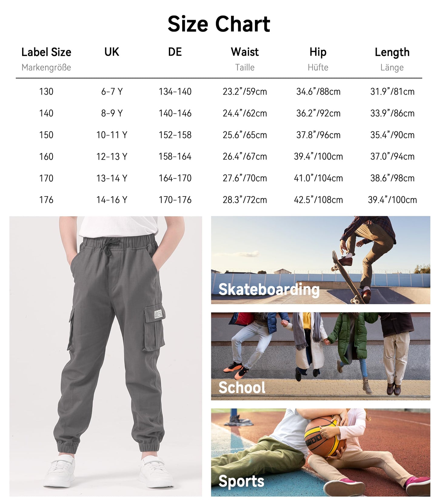 LAUSONS Hosen für Jungen Cargohose Kinder Hose Cargo Jogginghose Freizeithose mit Gummizug