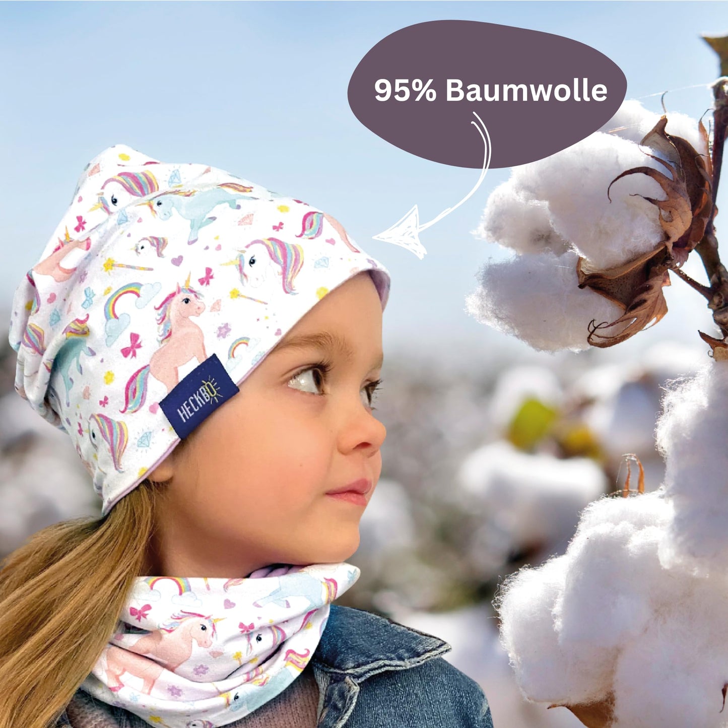 HECKBO Children's Beanie Hat & Scarf, Tube Scarf Set, for Girls and Boys, 95% Cotton, Autumn, Spring, Winter
