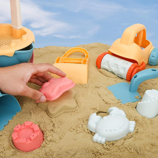 Sanlebi Sand Toy Set, Children's Sandpit Toy with Bucket, Sand Shapes, Mesh Bag, Beach Outdoor Games for Boys and Girls