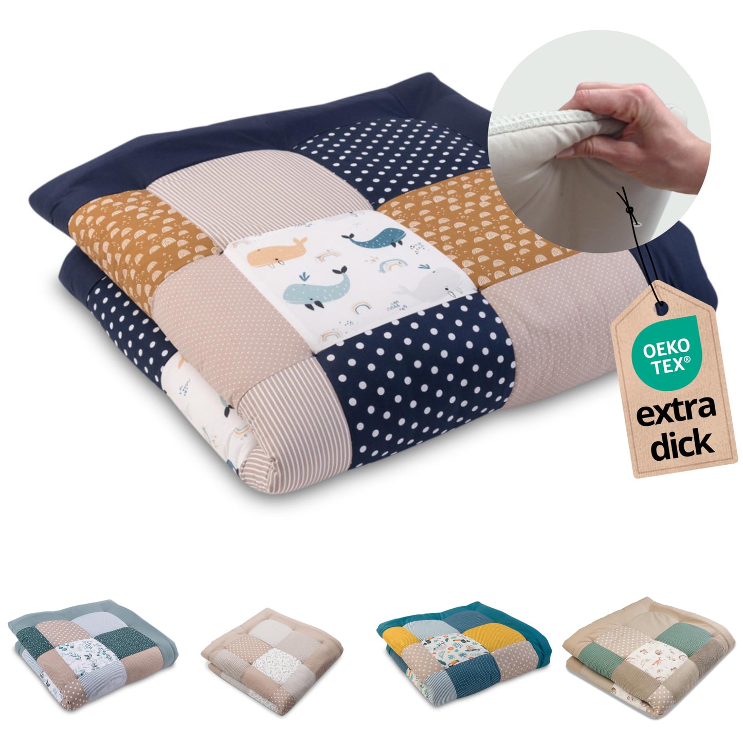 ULLENBOOM Krabbeldecke für Baby 100x100 cm, 100% OEKO-TEX Materialien, Made in EU, Dick & weich gepolstert, Sandblume - ideal als Babydecke, Laufgittereinlage & Spieldecke Baby - Meloni2