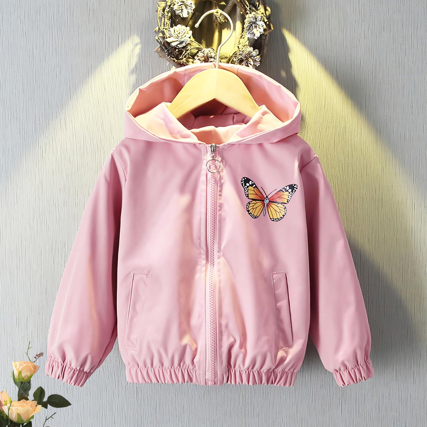 Amur Leopard Mädchen Übergangsjacke mit Kapuze Warm Windjacke Atmungsaktiv Kinder Outdoorjacke für Frühling Herbst