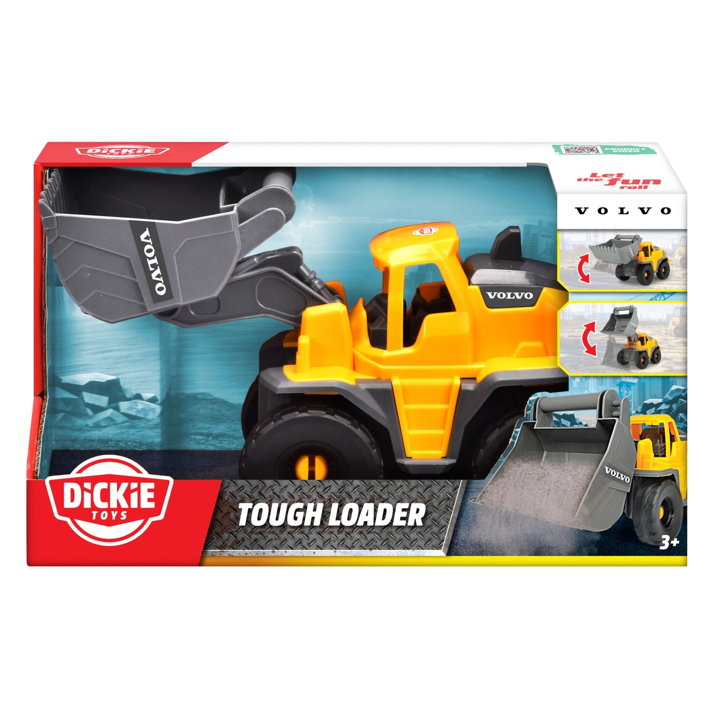 Dickie Toys - Volvo Bagger Tough Excavator (26 cm) - Spielzeug-Schaufelbagger für Kinder ab 3 Jahre mit Freilauf, beweglichem Arm und Schaufel, als Sandspielzeug geeignet