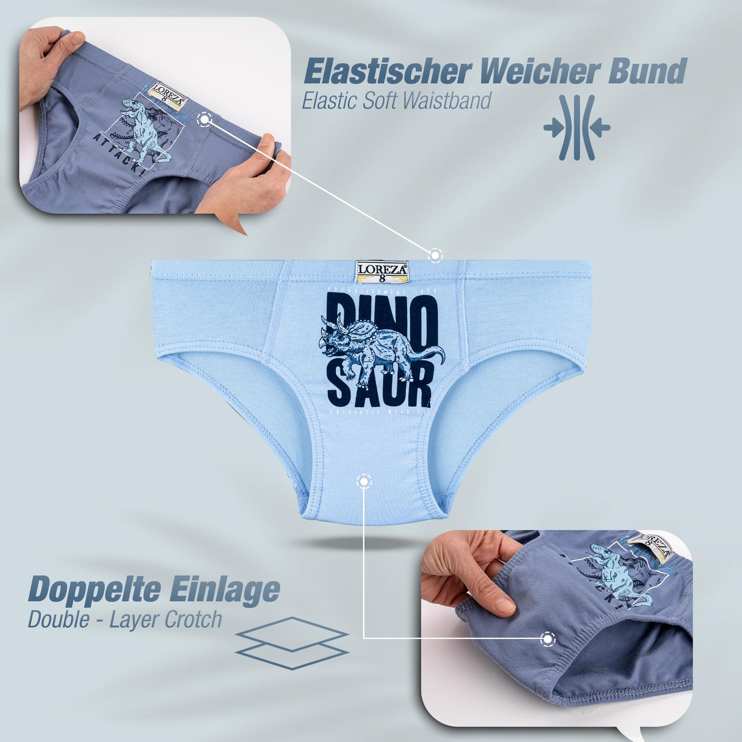LOREZA ® 10 Pack Jungen Slips aus Baumwolle Unterhosen Größe 92-158