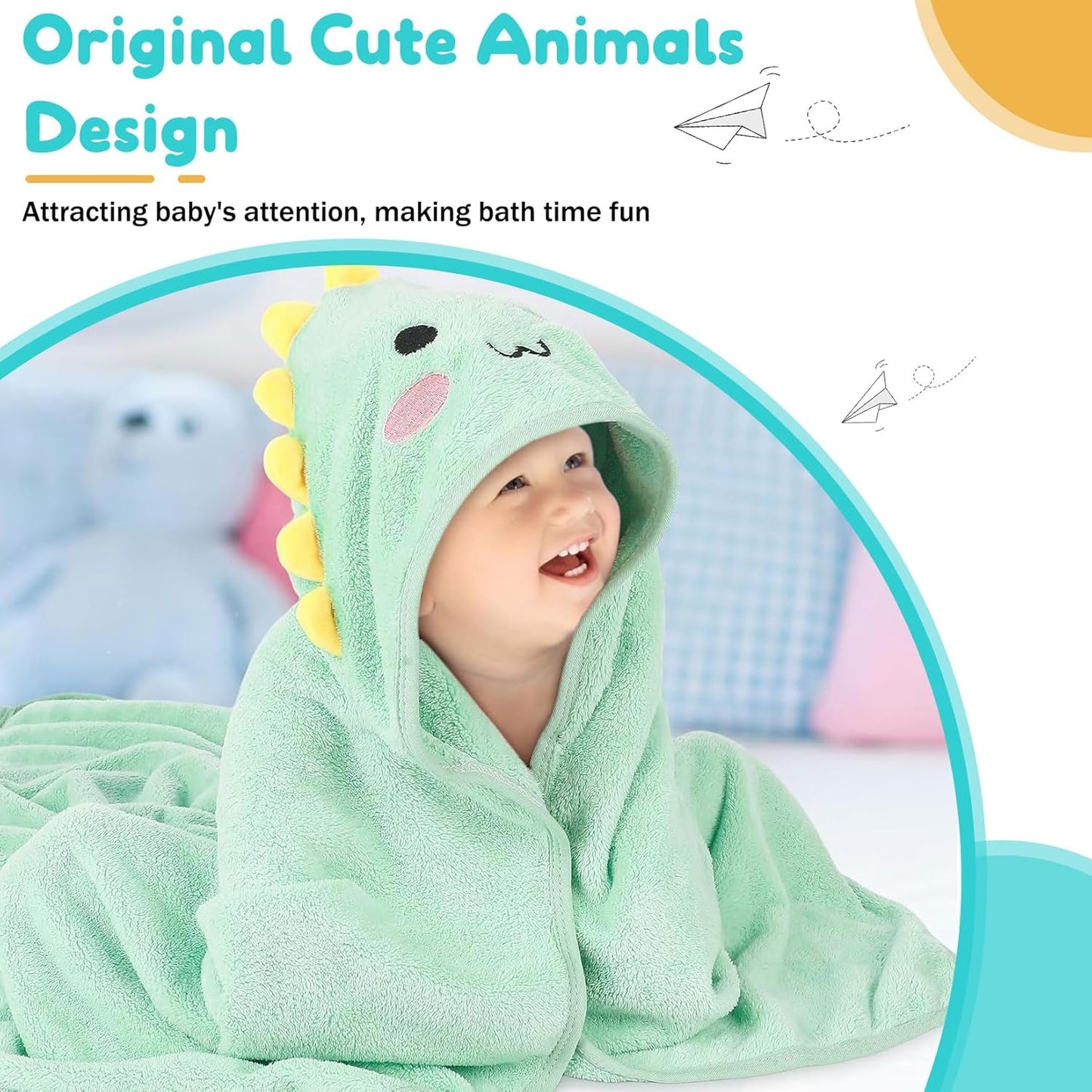 Forhandy Baby Hooded Towel, Pack of 3, Baby Towel Hood 80 x 80 cm, Baby Towel with Hood, Coral Fleece, Soft & Super Absorbent, Baby Bath Towel for Babies and Toddlers