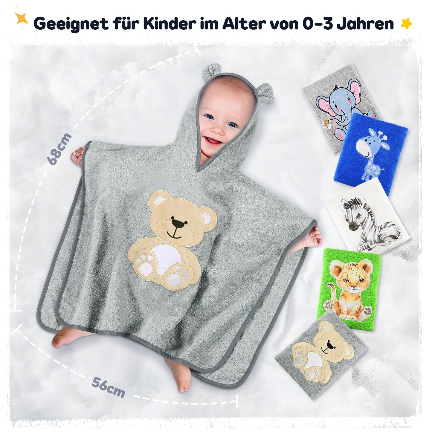 Yosemy Kapuzenhandtuch Baby - Oeko TEX - Baby Handtuch Kapuze 100% Baumwolle Badeponcho Kinder Babyhandtuch mit Kapuze Weich & Super Saugfähig 0-3 Jahre-Bär