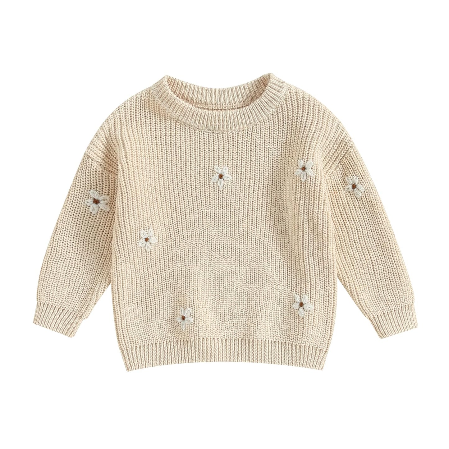 Geagodelia Baby Mädchen Gestrickt Pullover Langarm Rundhalsausschnitt Blume Winter Warm Gerippt Stricken Klobig Top Weich Kleinkind Kleidung Herbst Outwear