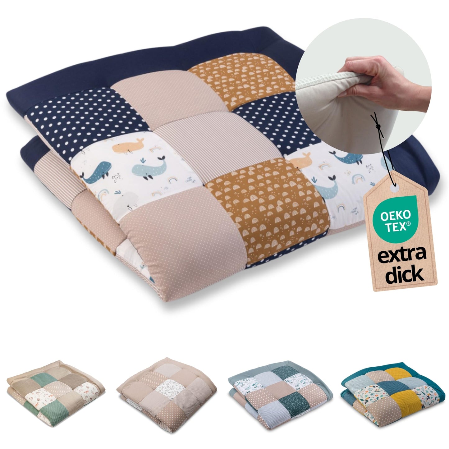 ULLENBOOM Krabbeldecke für Baby 100x100 cm, 100% OEKO-TEX Materialien, Made in EU, Dick & weich gepolstert, Sandblume - ideal als Babydecke, Laufgittereinlage & Spieldecke Baby - Meloni2