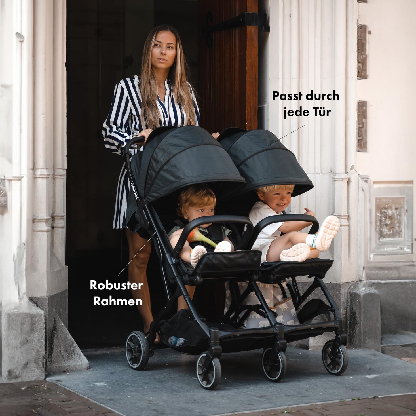 Deryan XP X2 Kinderwagen Buggy 2 in 1 - Buggy klein zusammenklappbar - Geburt bis 4 Jahre - Baby Wagen pro Sitz belastbar bis 22kg - Kinderbuggy klappbar - KOMPAKT & FALTBAR - Grau