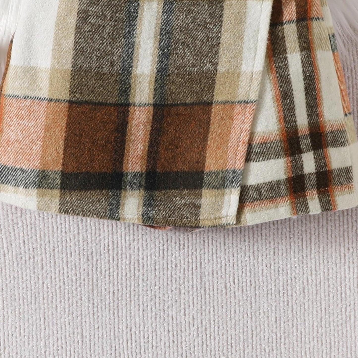 UUAISSO Kleinkind Baby Mädchen Kleidung Langarm Gerippte Oberteile Plaid Tweed Muster Rock Baskenmütze Herbst Knopf Outfits Sets