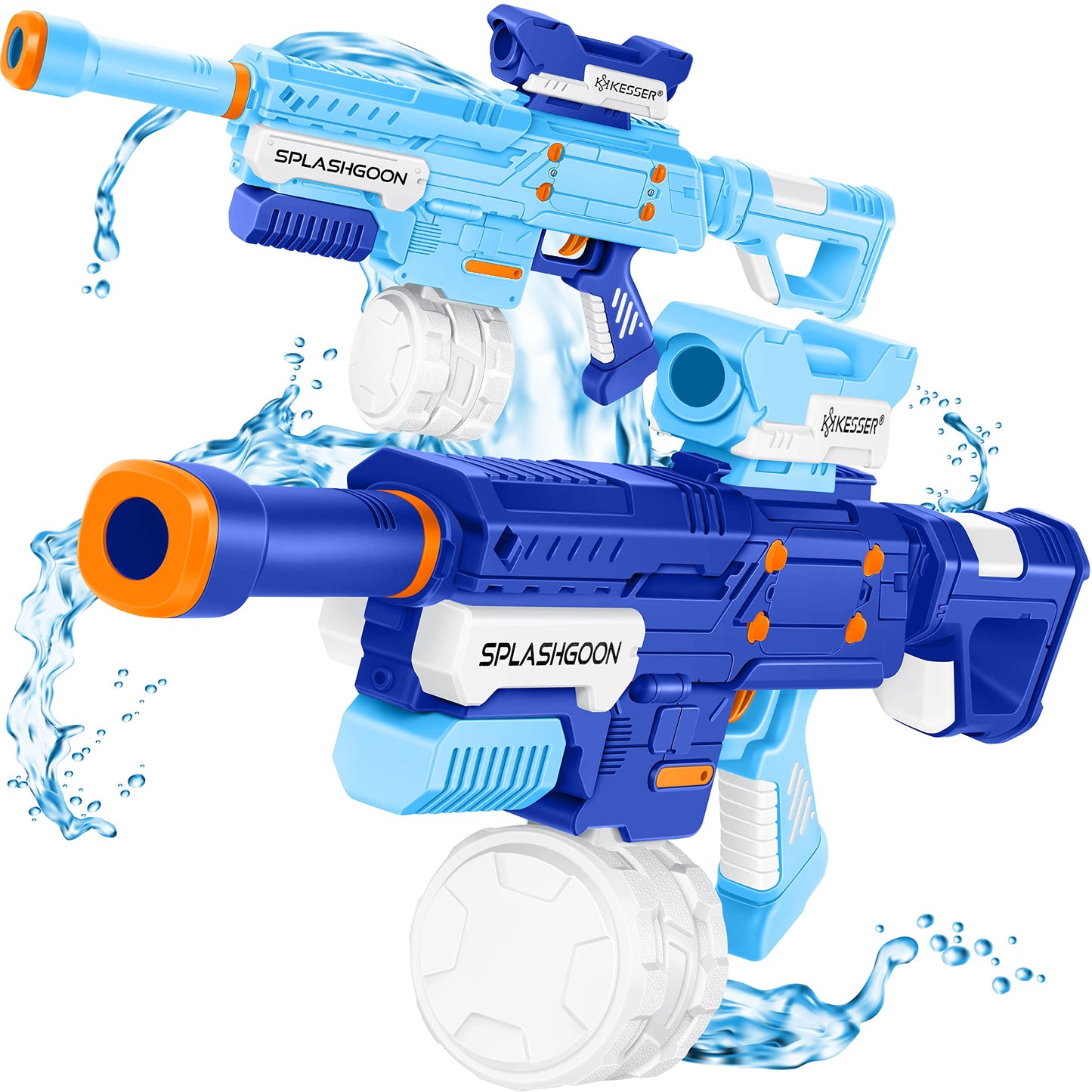 KESSER® Set mit 2 Wasserpistolen, Spritzpistolen mit Zielfernrohr, sehr große Reichweite 16 m, Kapazität 650 ml, Outdoor-Spielzeug für Kinder und Erwachsene, Weiß/Grün