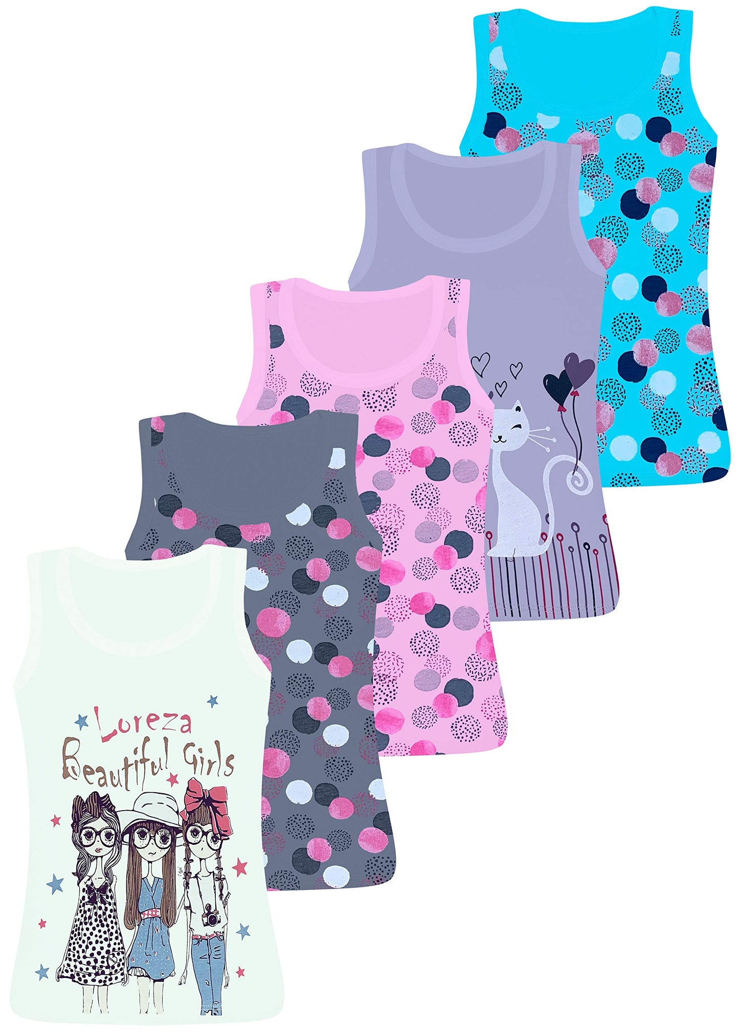 LOREZA ® 5 girls' cotton undershirts tank tops - sizes 92-170