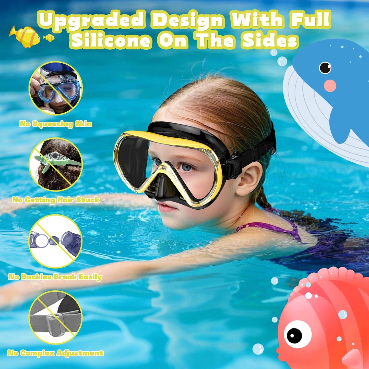SkrekuiMa Taucherbrille Kinder | Schwimmbrille Kinder Schnorchelmaske Anti-Fog Anti-Leck | Tauchmaske Kinder 180°Panorama HD Tempered Glas für Kinder 4-12 Jahre Jungen Mädchen