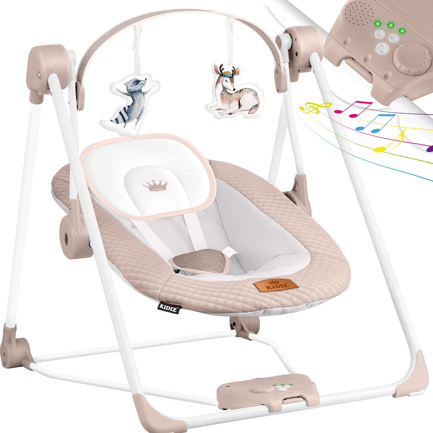 KIDIZ® Baby Rocker Baby Swing with 5 Speed Settings Foldable Baby Rocker Swing Baby High Chair with Play Arch Toys 5 Soothing Natural Sounds Newborn Anthracite