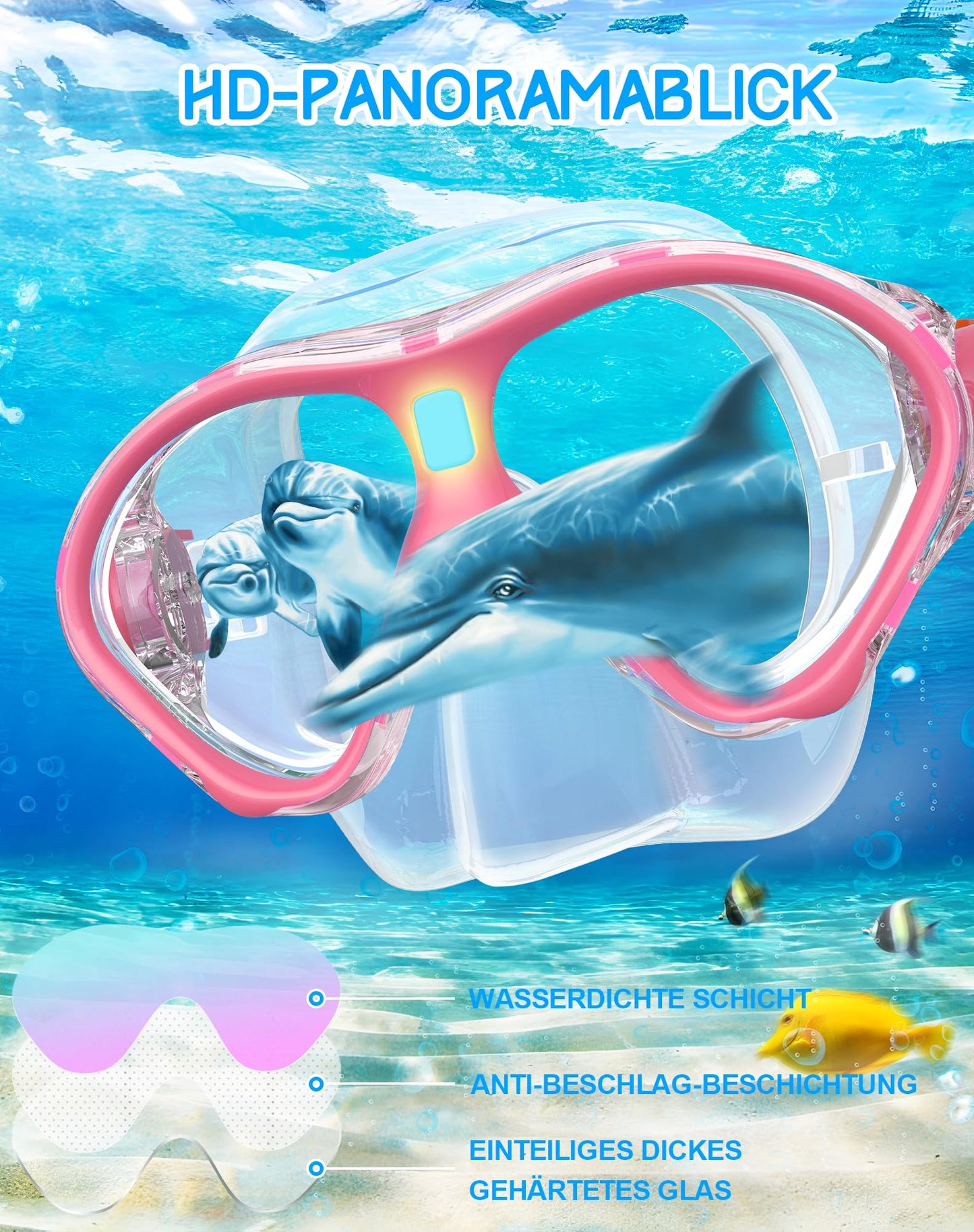 Gintenco Schnorchelset Kinder, Taucherbrille Kinder mit Schnorchel Anti-Fog Panorama-Weitsicht, Anti-Leck schnorchelmaske,Tauchmaske für Schwimmen Schnorcheln 4-16 Jahre