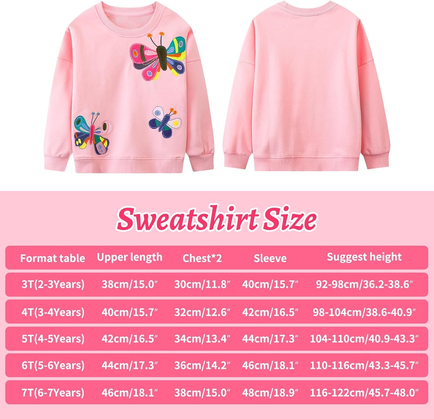 JinBei Sweatshirt für Mädchen Kinder Pullover Baumwolle Top Casual Jumper Kleinkind Langarmshirt Warme Kleidung, Alter 2-7 Jahre alt, Gr.92-122