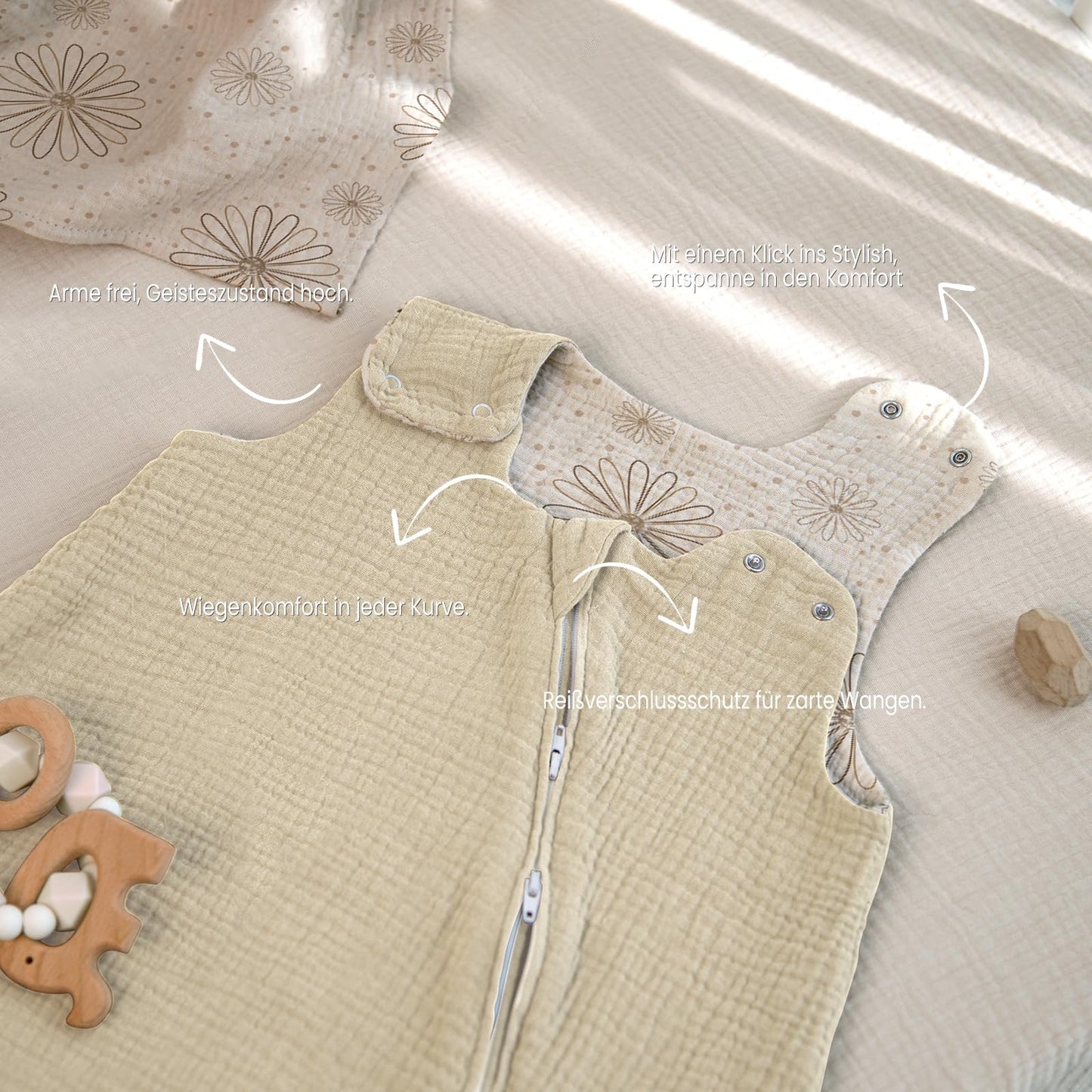 lulumoon Baby Sleeping Bag for 3-9 Months: Muslin Sleeping Bag Baby for Boys and Girls - Cotton Baby Sleeping Bag for 70 cm All-Year Children's Room