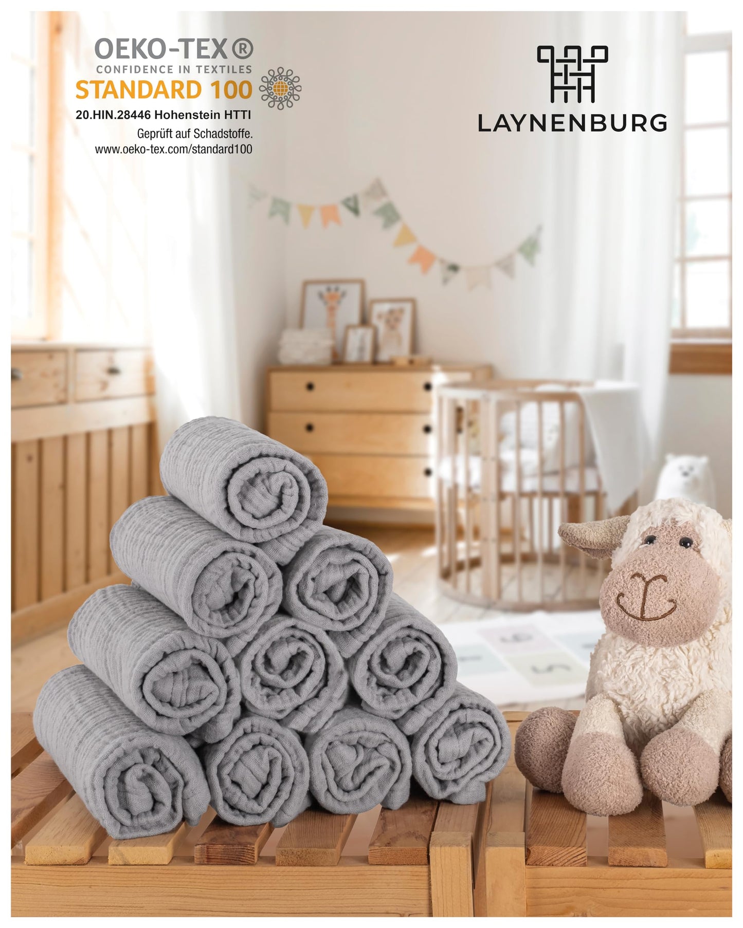 LAYNENBURG 10er-Set Premium Spucktücher Baby aus extra weichem Musselin - 100% Baumwolle - 30x50cm - Oeko Tex 100 - Musselin-tücher als Mulltücher, Mullwindeln oder Stoffwindeln (weiß)