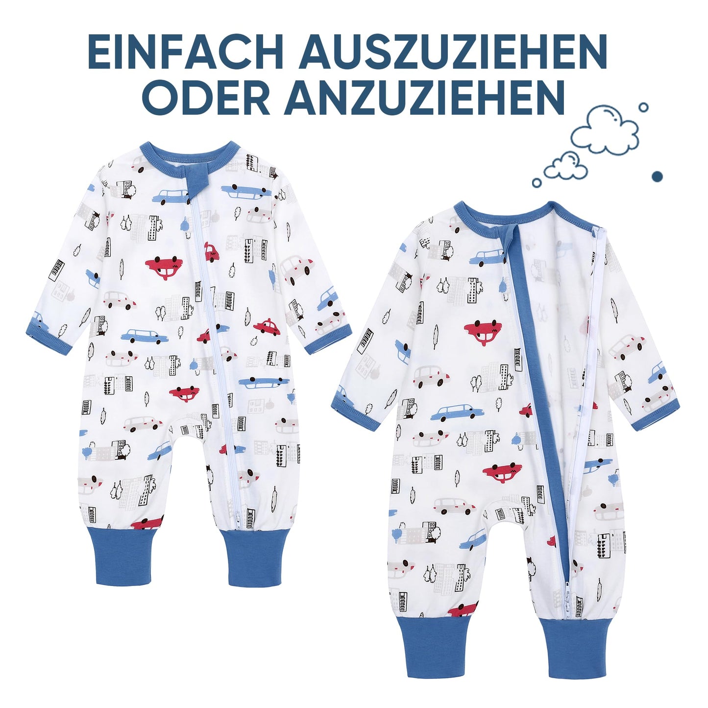 amo nenes 3er Pack Baby Strampler Neugeborene 0.5 Tog mit Füßen und Ärmel 100% Baumwolle Atmungsaktiv Baby Jungen Mädchen Overall, Baby Kleidung Langärmelige, 0-24 Monate