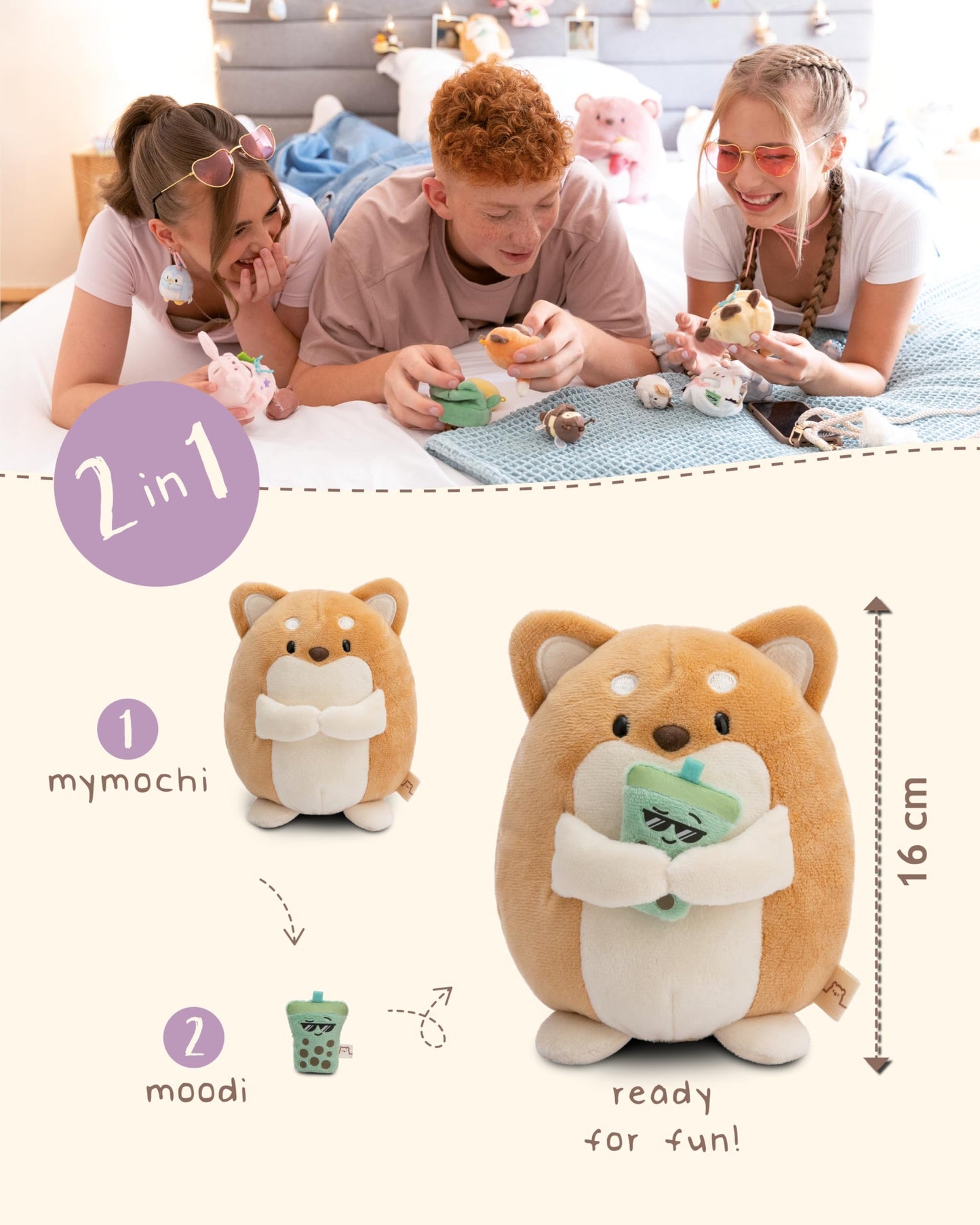 NICI MYMOCHI Fuchs Kuscheltier Geeks 16 cm mit Videospiel in Geschenkbox 11x12x6,5 cm, Flauschiges Stofftier zum Kuscheln, Spielen und Liebhaben - 61151