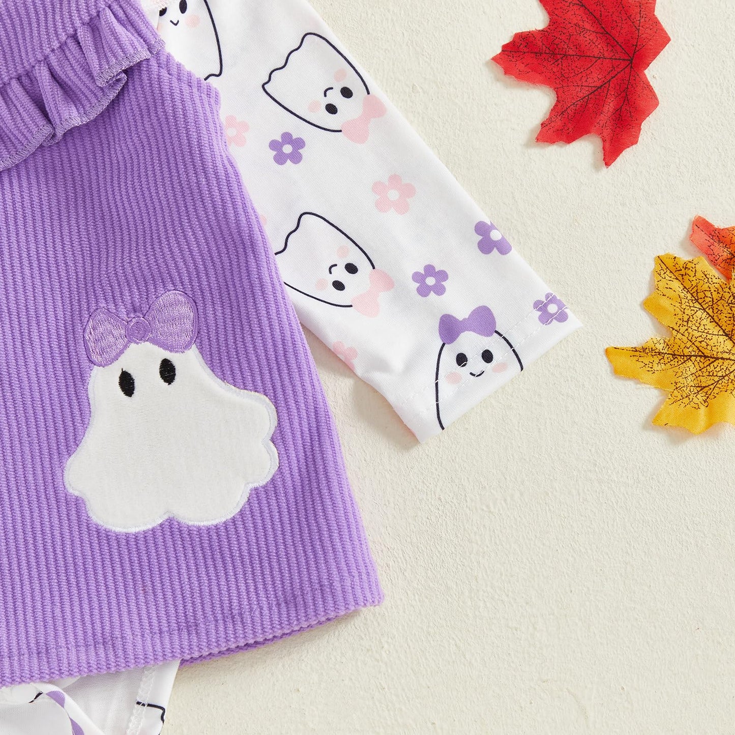 Geagodelia Baby Girl Halloween Clothing Outfit Pumpkin Ghost Baby Clothing Set Body Top + Jumpsuit Dress Newborn Soft Baby Set