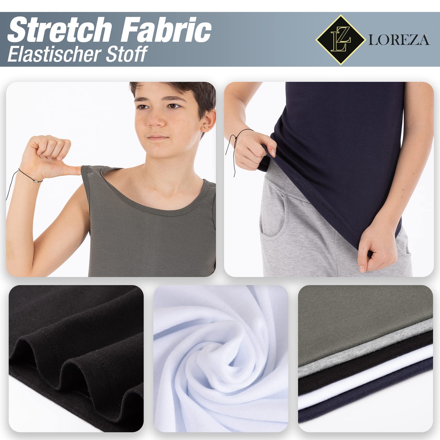 LOREZA ® 5 Pack Jungen Unterhemden Feinripp 100% Baumwolle ohne Seitennaht Tank Top