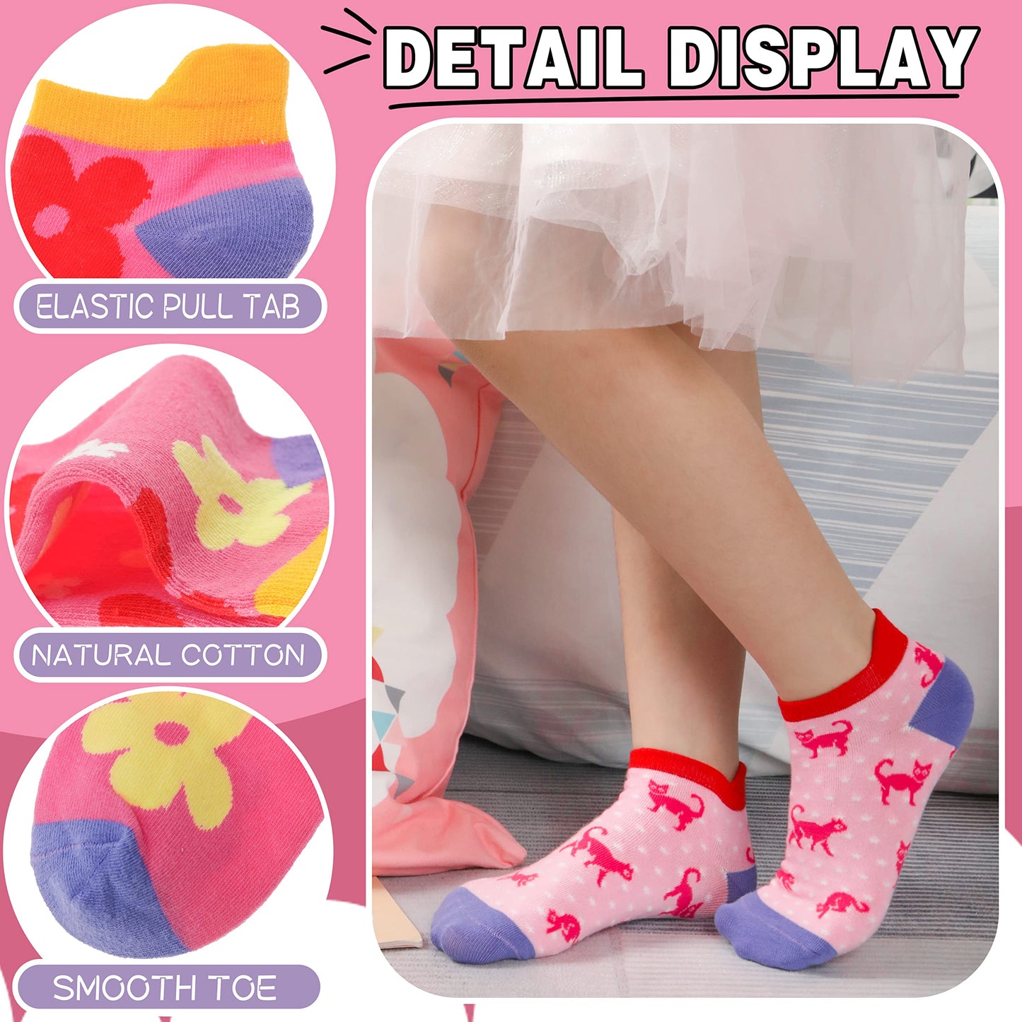 ANTSANG Kinder Lustige Socken Mädchen Sneaker Socken Kurze Einhorn Kindersocken Bunte Cartoon Baumwolle Kleinkind Socken 6 Paare