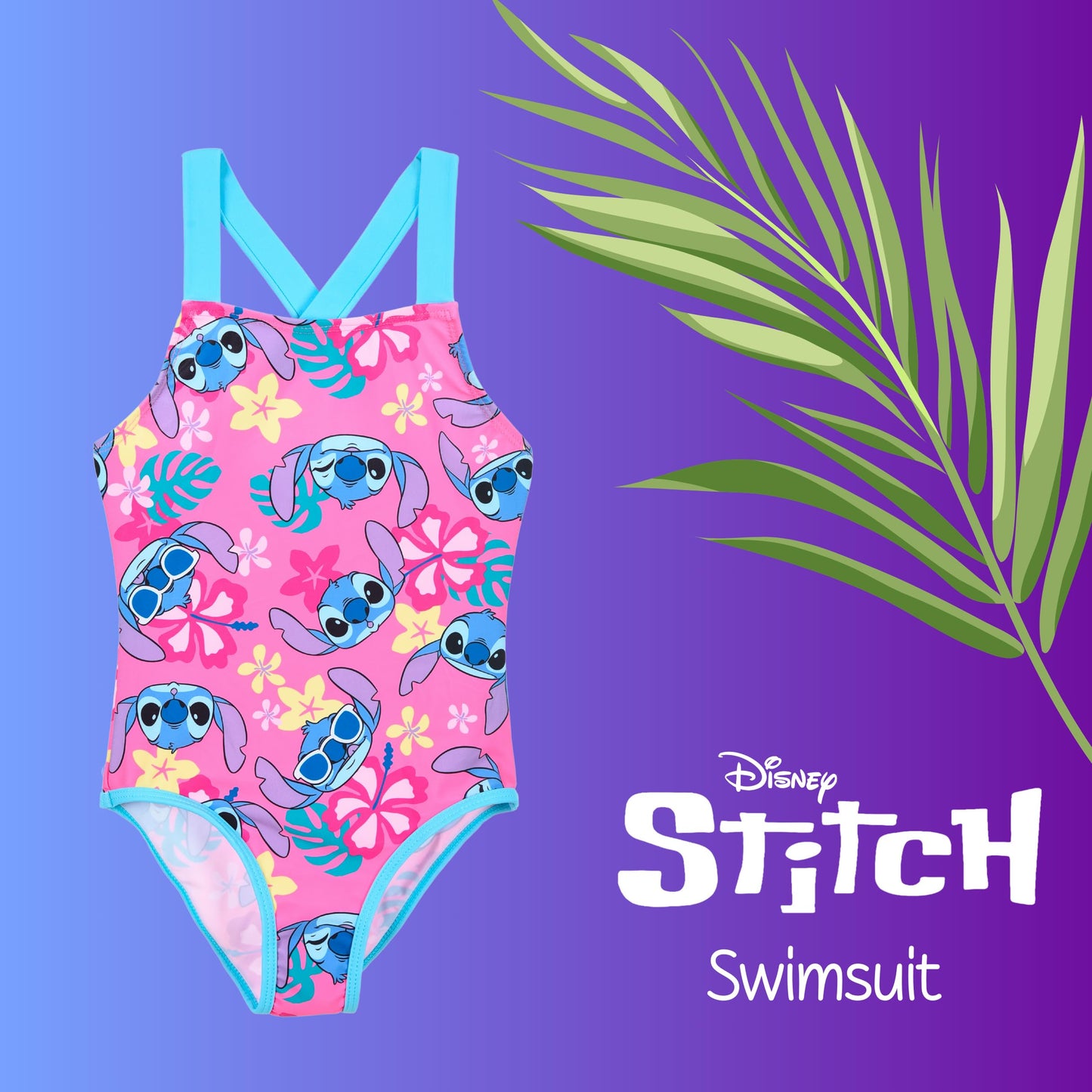 Disney Stitch Badeanzug für Mädchen, Tropisches Design Einteiliger Badeanzug, Größen 3 bis 8 Jahre