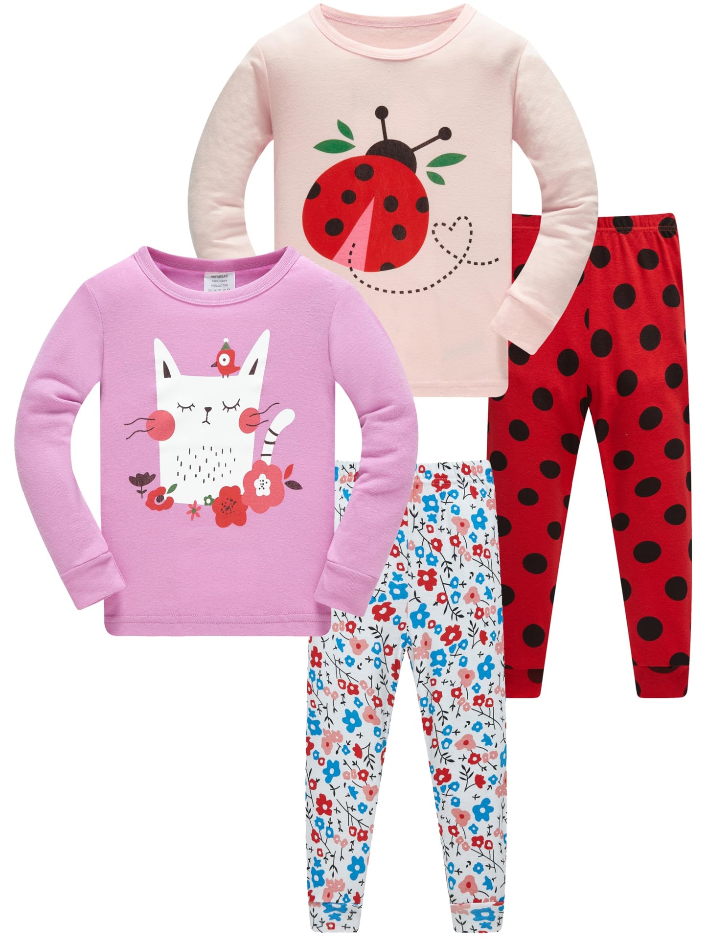 LOLPIP Mädchen Pyjamas 100% Baumwolle Schlafanzug für Kinder Schlafkleidung Langarm 4 Stück Set 1-12 Jahre