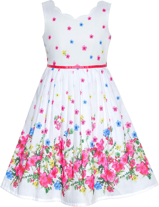 Sunny fashion girls' sleeveless polka dot dress rose garden green print size