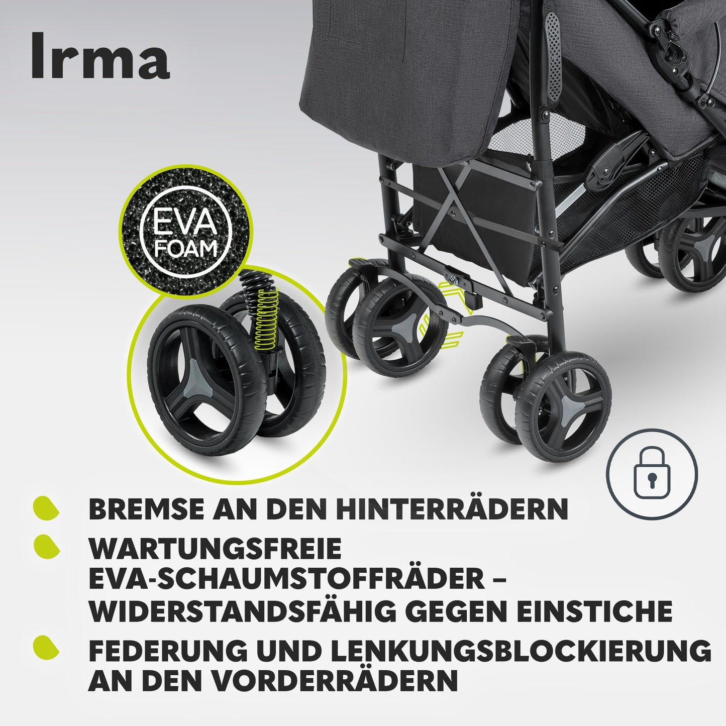 Lionelo Irma Pushchair up to 15 kg, Lightweight Modern Pushchair with Reclining Function, Foldable, Large 6 Inch Wheels, Large Basket, Bag, Mosquito Net