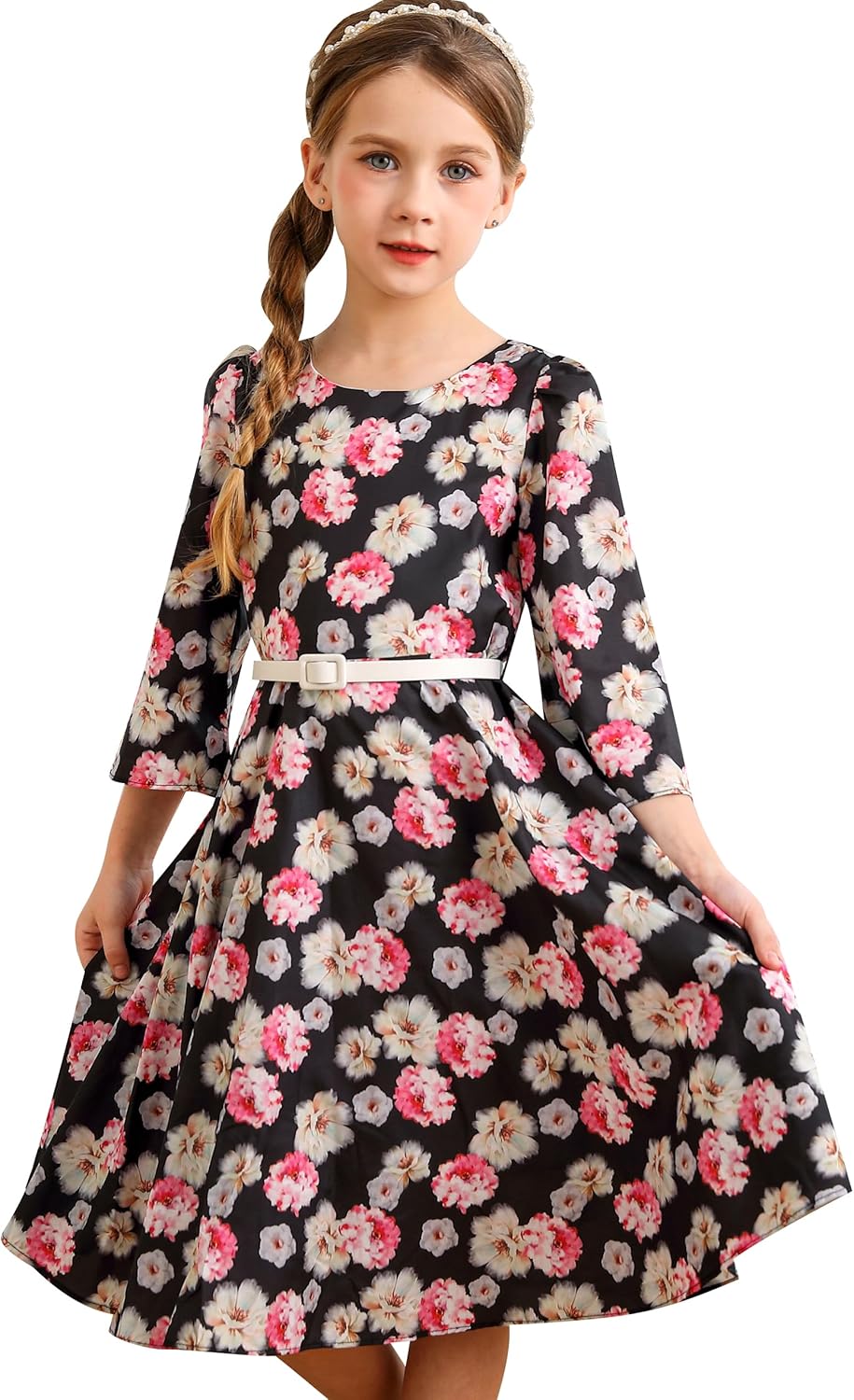 BONNY BILLY Mädchen Kleider Vintage Blumen Festlich Hochzeit Elegant Kinder Kleid mit Gürtel