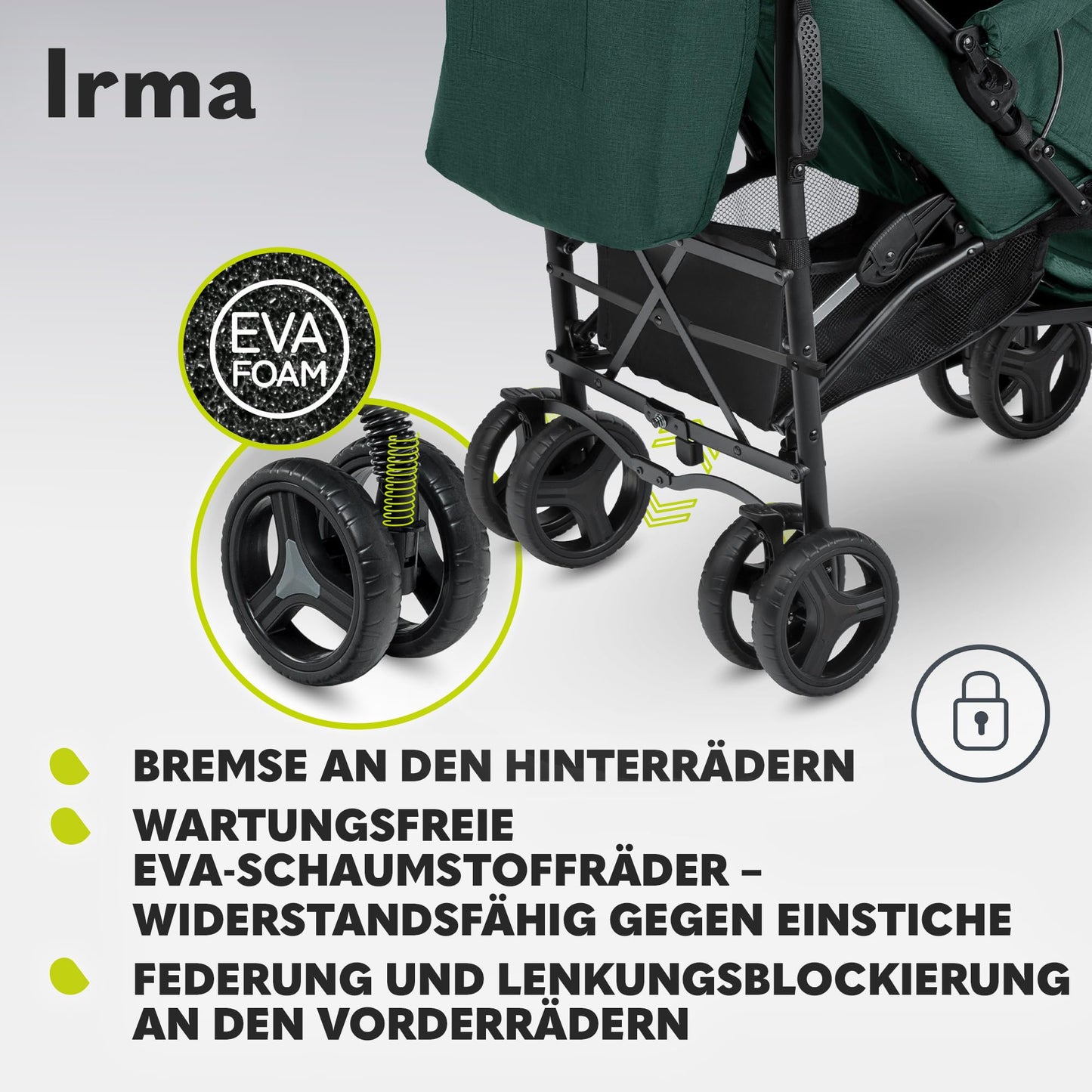 Lionelo Irma Pushchair up to 15 kg, Lightweight Modern Pushchair with Reclining Function, Foldable, Large 6 Inch Wheels, Large Basket, Bag, Mosquito Net
