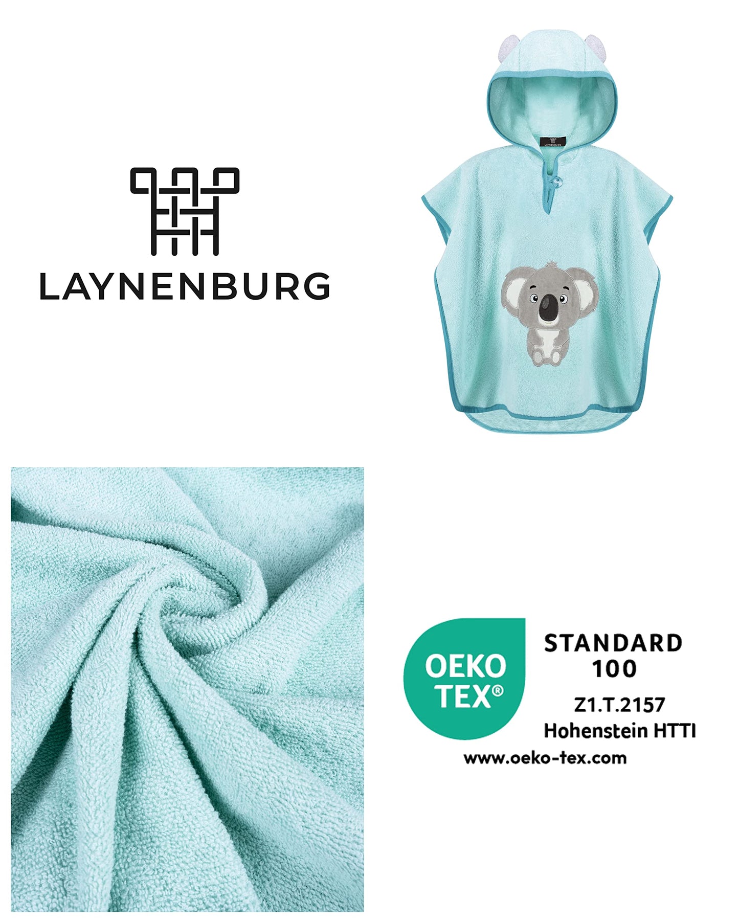 LAYNENBURG Premium Badeponcho Kinder mit Kapuze - 100% Baumwolle - OEKO TEX - Baby Jungen Mädchen Handtuch Poncho Frottee