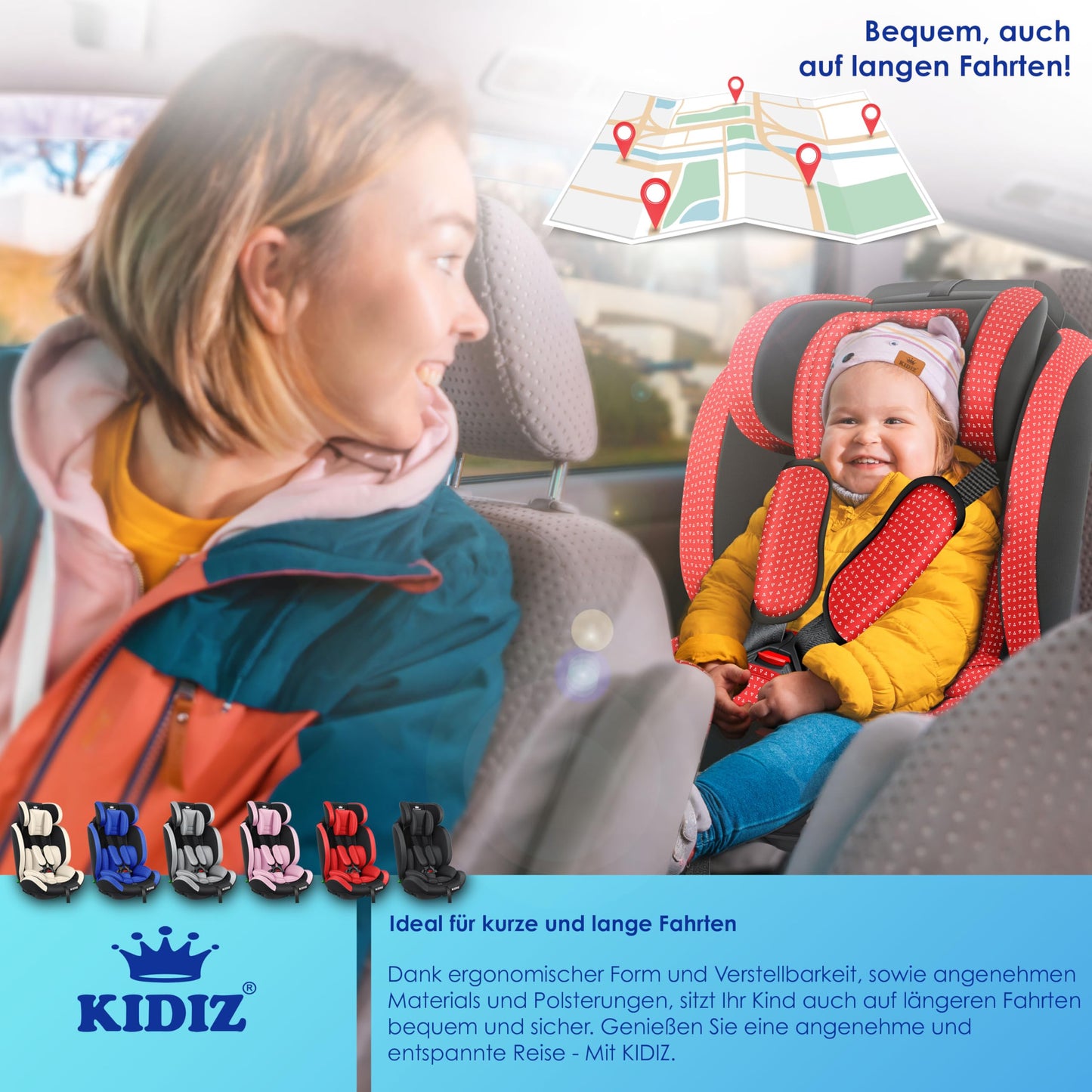 KIDIZ® Autokindersitz Triangle Premium Kindersitz Kinderautositz | Autositz Sitzschale | 9 kg - 36 kg 1-12 Jahre | Gruppe 1/2/3 | universal | zugelassen nach ECE R129/03 | mit Isofix