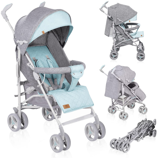 Lionelo Irma Pushchair up to 15 kg, Lightweight Modern Pushchair with Reclining Function, Foldable, Large 6 Inch Wheels, Large Basket, Bag, Mosquito Net