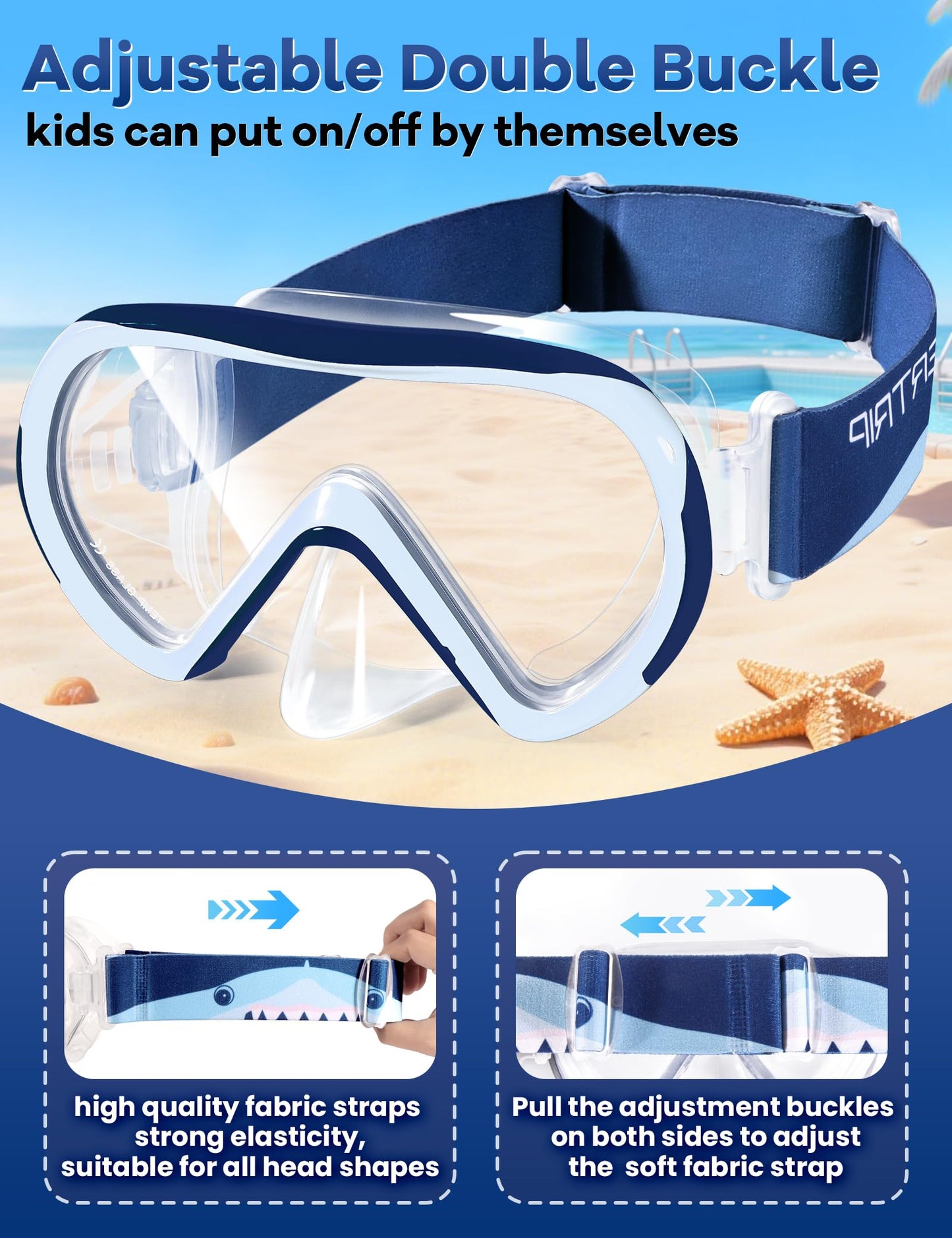 Supertrip Taucherbrille Kinder mit Stoffband,Schwimmbrille Kinder fur Mädchen Jugen,Gehärtetes Glas Schnorchelmaske Kinder mit Nase,180°Panorama Tauchmaske Schwimmmaske Kinder Anti-Leck fur 6-14 Jahre