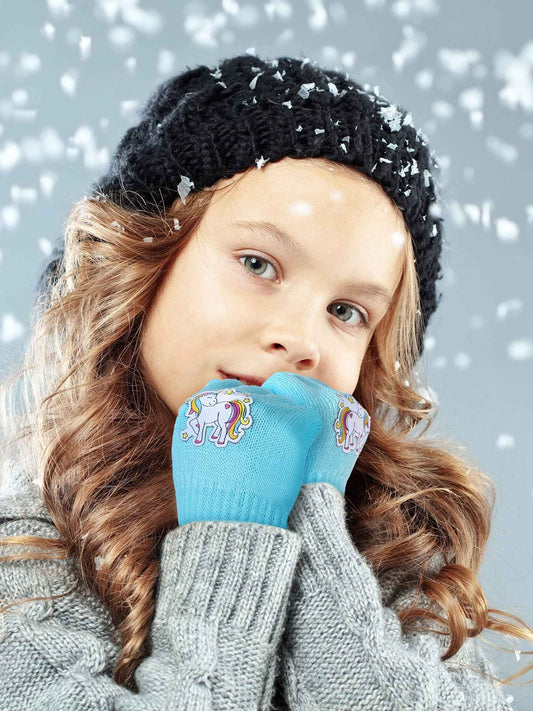 Geyoga 3 Pairs of Children's Full Finger Knitted Gloves Winter Unicorn Mittens for Boys Girls Aged 4-10