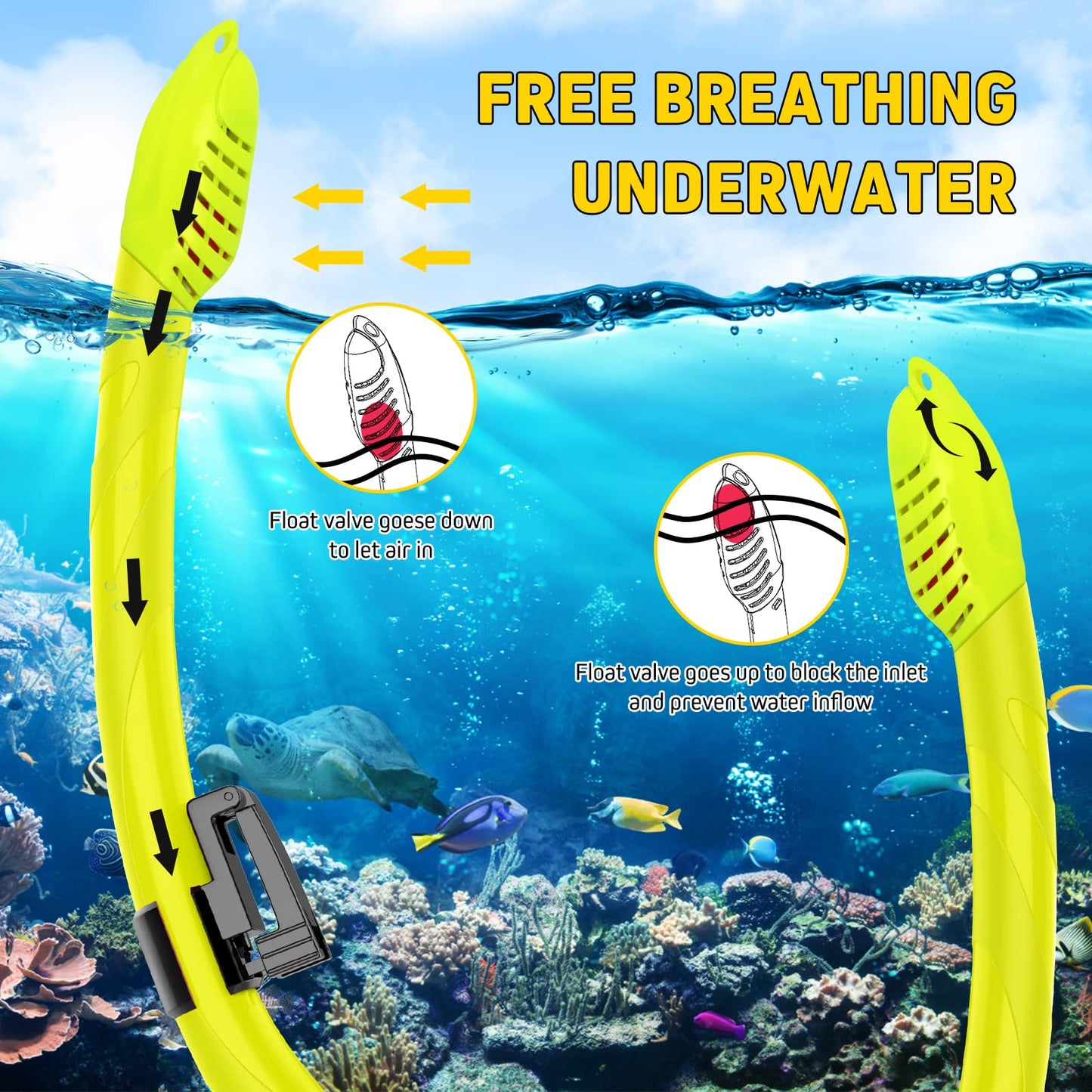 UPhitnis Kinderschnorchelset mit Flossen, Antibeschlag 180° Panorama Taucherbrille, verstellbare Schwimmflossen und Premium Dry Schnorchel, 3-in-1 Schnorchelset für Kinder mit Tragetasche