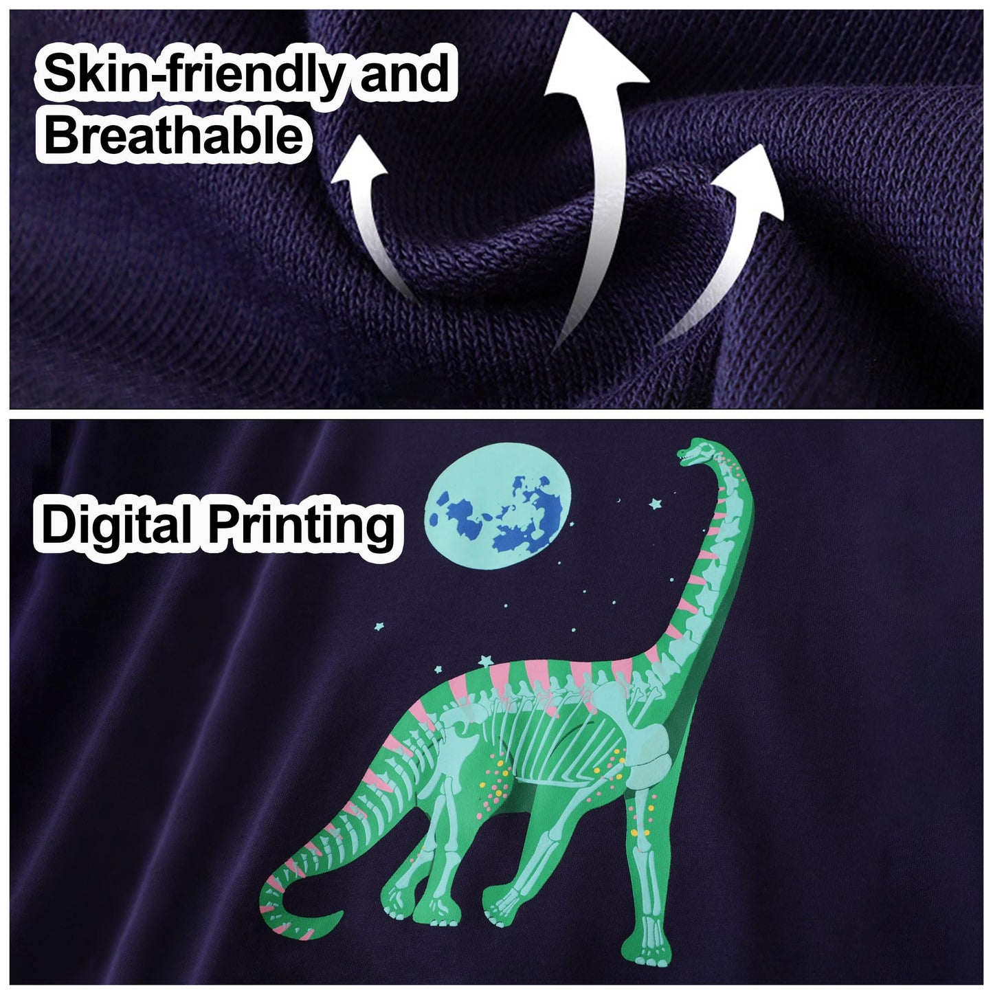 FILOWA Sweatshirt Kinder Junge Leuchtet im Dunkeln Dinosaurier Sweatshirt Astronauten Drucken Pullover Sport Marineblau Langarm Warm Baumwolle Top Jogging Sweatshirt 2-7 Jahre,Gr.92-122