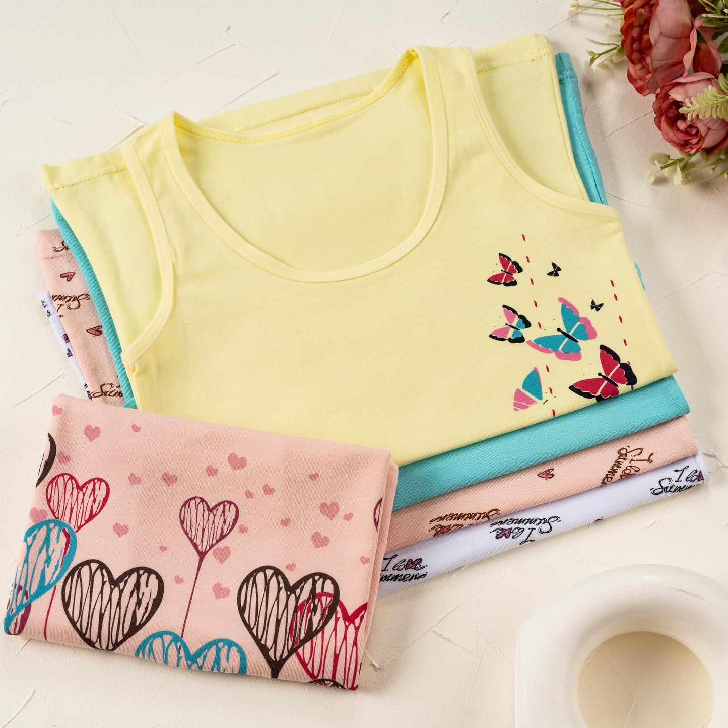 LOREZA ® 5 girls' cotton undershirts tank tops - sizes 92-170