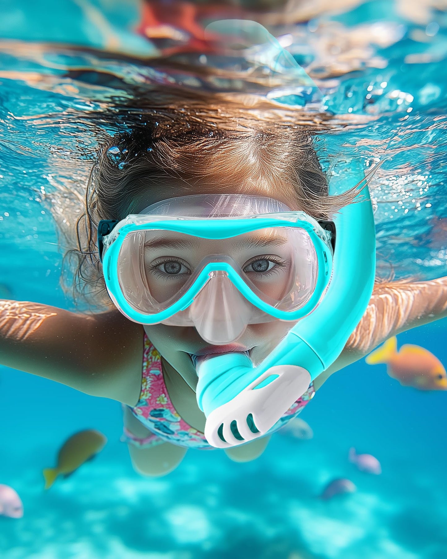 OutdoorMaster Marlin Children's Snorkel Set, Adjustable Strap, Dry Top Diving Mask, Anti-Fog Snorkel Mask, Children's Swimming Goggles for Boys and Girls, Age 4-14