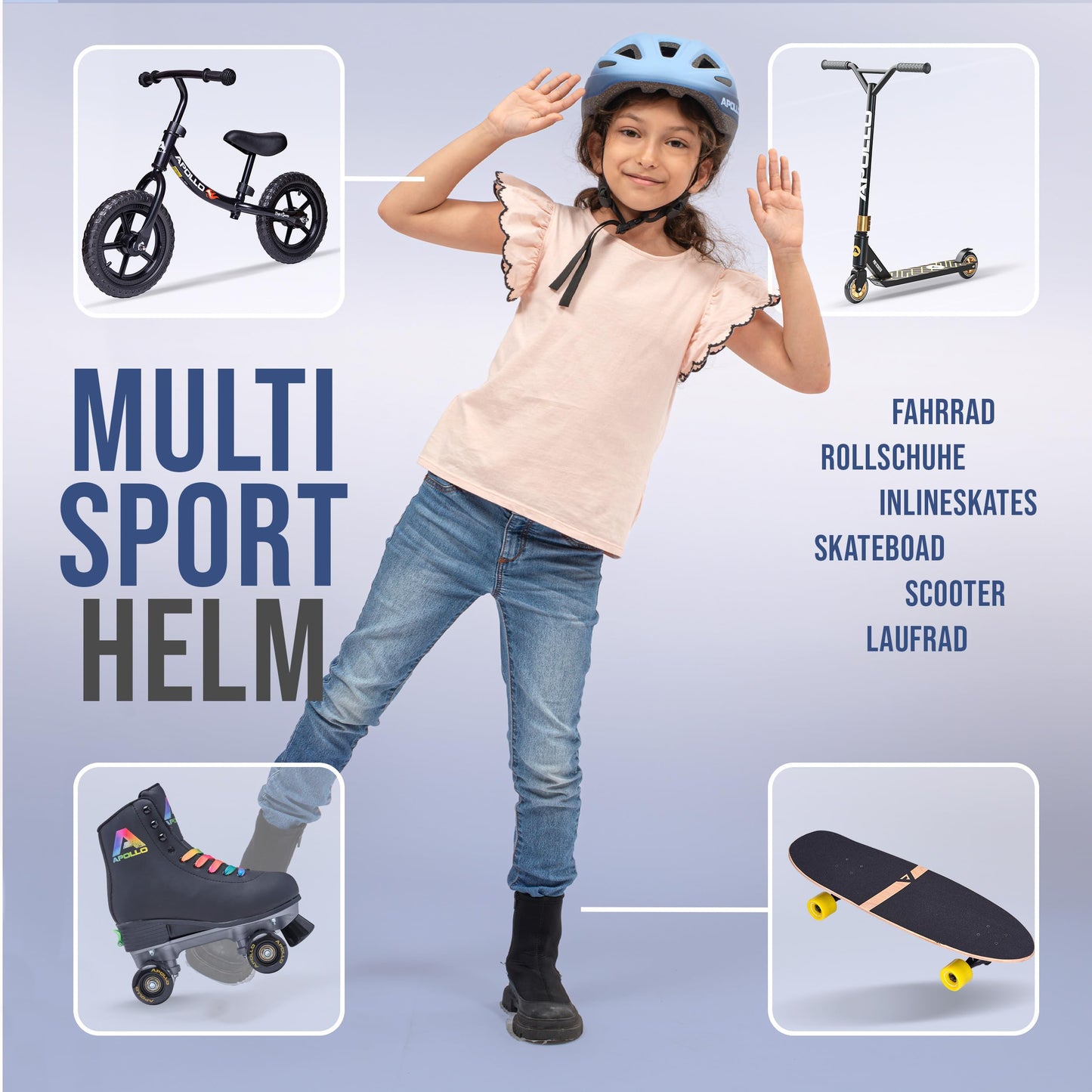 Apollo Kinder Fahrradhelm, Helm für Kinder & Jugendliche, Multisport Helm, Fahrradhelm Mädchen, Fahrradhelm Jungen, Kinderhelm ab 3 Jahre, Verstellbarer Kinder-Helm, ab Größe 48, für Fahrrad & Roller