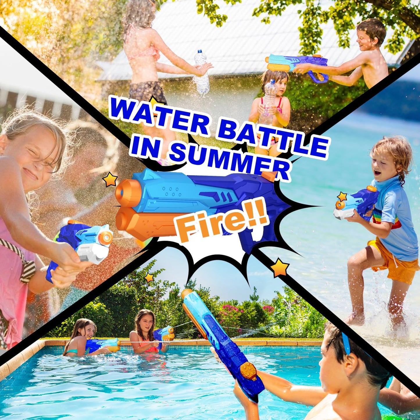 MOZOOSON Packung mit 2 600 ml Wasserpistolen für Kinder, große Kapazität mit Reichweite bis zu 8-10 m, Wasserspielzeug für Mädchen Jungen Sommerpartys im Freien, Strand, Pool